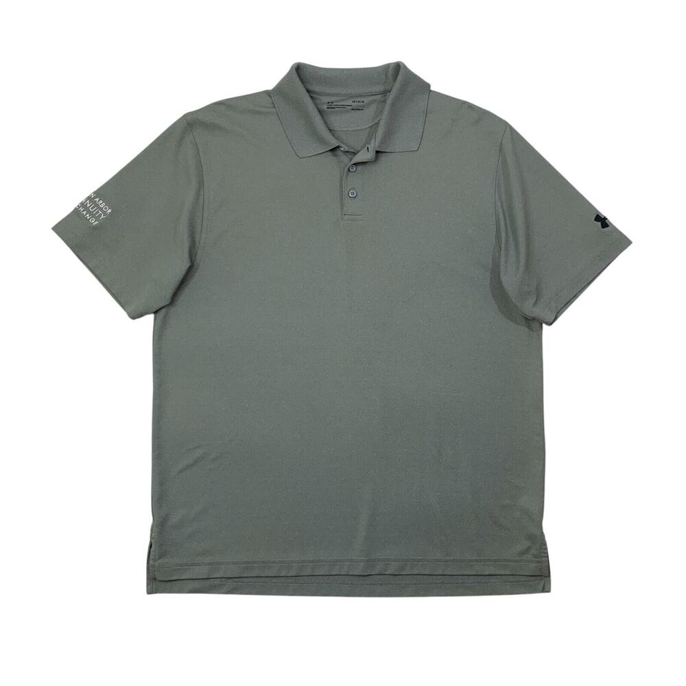 Under Armour Shirt Mens L Large Grey Loose HeatGear Performance Sleeve Logo